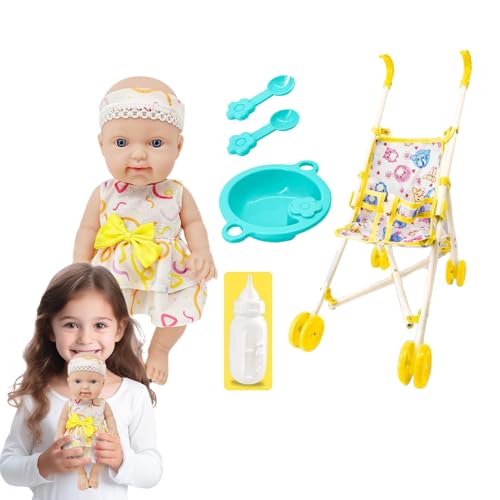 Puppe mit Kinderwagenset, Puppe mit Kinderwagen, Puppenwagen für Kleinkinder Speisestuhl Kinderpuppenzubehör | 10 -Zoll -Puppenspiel -Set mit Kinderwagen -Puppenzubehör tun Token -Set für Kinder Junge von Generisch