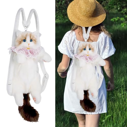 Puppenbett 43 cm Puppe Realistischer Ragdoll-Katzen-Rucksack für Damen, Geldbörse, niedlich geformte handgefertigte Tasche, luxuriöser und süßer Tierrucksack Puppenbett Mit Schrank (White, 65cm) von Generisch