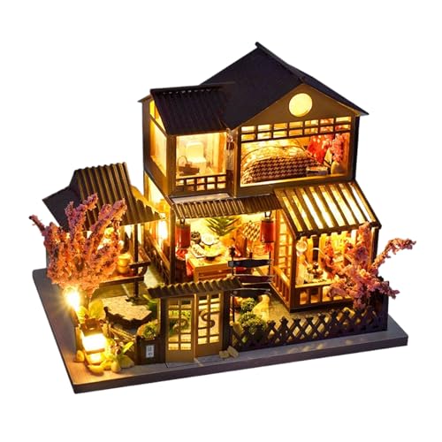 Puppenhaus-Bausätze für Erwachsene zum Bauen, Miniatur-Bauset, mit LED-Licht, Miniatur-Villen-Bausteine für Bibliotheksnacht, Weihnachten, Kinder, Männer, Frauen von Generisch