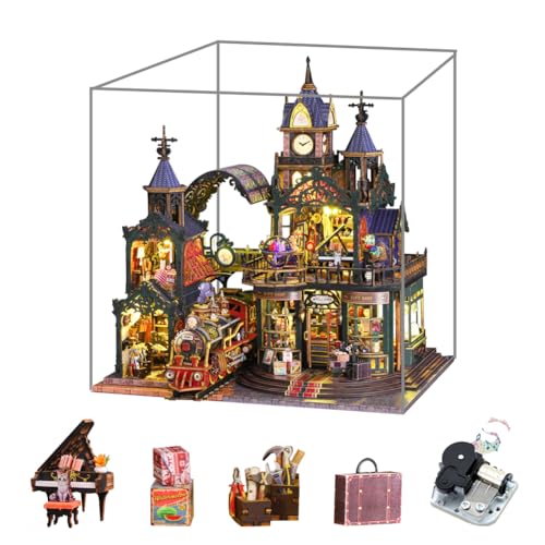 Puppenhaus Miniatur Kit DIY Holz Puppenhaus mit LED-Licht Staubschutz und Musikbewegung Miniaturhaus Kreative Geschenke für Jungen und Mädchen oder Freunde (mit Staubschutz und Musik) von Generisch