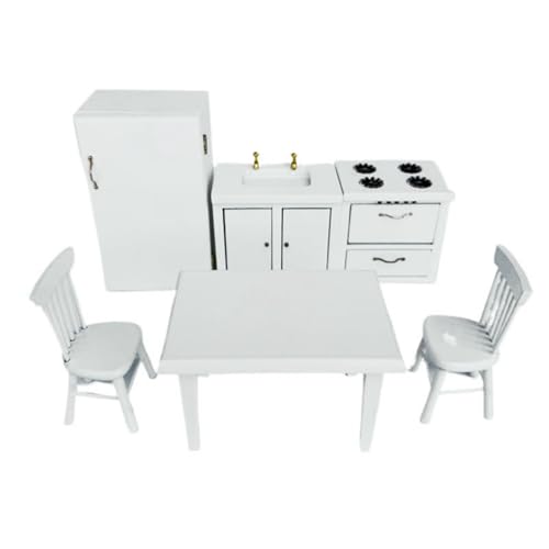 Puppenhaus-Miniatur küchen Set im Maßstab 1/12, Kühlschrank, Tisch, Stühle Modell-Kit Puppenhaus-Miniatur küchen Set im Maßstab 1/12, Kühlschrank, Tisch, Stühle Modell-Kit von Generisch