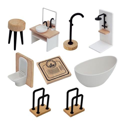 Puppenhaus Möbel Set aus Holz 9 Teilen, 1/12 Puppenhaus Möbel Holz Badezimmer Set, Miniatur Möbel, Puppenhaus-Zubehör für Kinder ab 3 Jahren Puppenhaus Möbel Set aus Holz 9 Teilen, 1/12 Puppenhaus Möbel Holz Badezimmer Set, Miniatur Möbel, Puppenhaus-Zubehör für Kinder ab 3 Jahren von Generisch