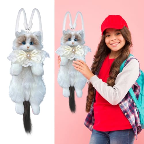 Puppenhaus Realistischer Ragdoll-Katzen-Rucksack für Damen, Geldbörse, niedlich geformte handgefertigte Tasche, luxuriöser und süßer Tierrucksack Puppenzubehör Set (A, One Size) von Generisch