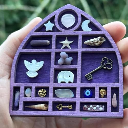 Puppenhaus Regal, Mehrfarbiges Miniatur-Schmuckstück mit Sorten Gitte, Mond-und Pilz-Thema und kleine Fächer für Tiny Decor und Sammlerstücke von Generisch