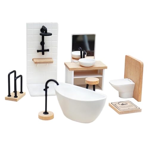 Puppenhaus Zubehör, Puppenschrank Puppenhaus Möbel Badezimmer 9-teiliges Set 1/12 Holz, Miniatur Möbel mit Waschbecken/WC/Badewanne, Miniatur Zubehör für Kinder ab 3 Jahren Puppenhaus Zubehör, Puppenschrank Puppenhaus Möbel Badezimmer 9-teiliges Set 1/12 Holz, Miniatur Möbel mit Waschbecken/WC/Badewanne, Miniatur Zubehör für Kinder ab 3 Jahren von Generisch