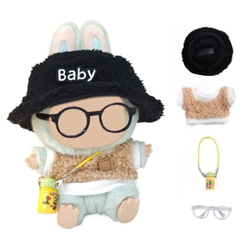 Puppenkleider-Set für 17 cm große Puppen, 4 Stück, niedliches handgefertigtes Häkelkleidung, Outfit mit Zubehör, Mini-Hut-Kamera/Flaschenpullover, Glas, Plüschgeschenke für Puppensammler, Mädchen Puppenkleider-Set für 17 cm große Puppen, 4 Stück, niedliches handgefertigtes Häkelkleidung, Outfit mit Zubehör, Mini-Hut-Kamera/Flaschenpullover, Glas, Plüschgeschenke für Puppensammler, Mädchen von Generisch