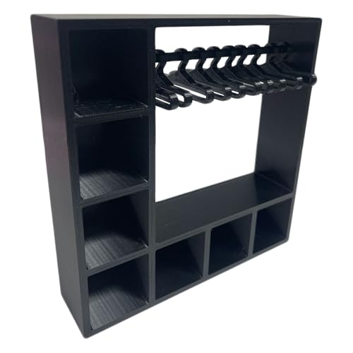 Puppenkleiderschrank, 15,5 x 15,5 x 4 cm, Zubehöraufbewahrung, Puppenhaus-Möbel mit 10 Kleiderbügeln, 3D-gedruckter Display-Organizer, für Barbie-Puppenkleidung, Schuhe, Hut-Kollektion (schwarz) von Generisch