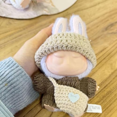 Puppenkleidung Labubu (NO Doll) Kleidung, Handstrick-Set Passend für 17 cm Puppen Premium-Puppen-Set mit Zubehör Stylisches Labubu-Zubehör-Kleidung (gestrickt, braun)Nur ab 12 Jahren geeignet von Generisch