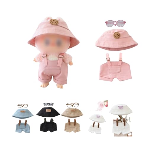Puppenkleidungs-Set für Labubu, stilvolles handgefertigtes Outfit mit Zubehör, Mini-Hut, Pullover, Brille, Geschenke für 17 cm große Labubus/Puppensammler, Mädchen Jungen (Rosa) von Generisch