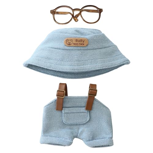 Puppenkleidungs-Set für Labubu, stilvolles handgefertigtes Outfit mit Zubehör, Mini-Hut, Pullover, Brille, Geschenke für 17 cm große Labubus/Puppensammler, Mädchen Jungen (blau) von Generisch