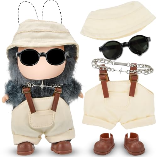 Puppenkleidungsset für 17 cm große Puppen Push Toy Outfit Zubehör mit Strampler, Hut, Schuhen, Halskette, Plüschtier Dekorationen für Geschenk, 17 cm Puppenkleidung, keine Puppe (Weiß) von Generisch