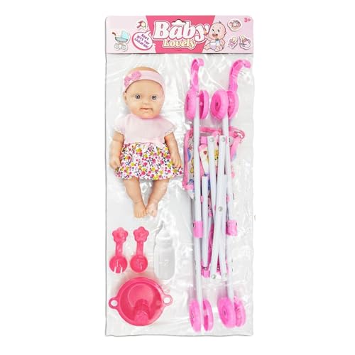 Puppenwagen Set | Kleinkindpuppe Mit Kinderwagen Zubehör | Baby Puppen Mit Puppenwagen Spielset | Spielzeug Geeignet Für Rollenspiele, Kinderzimmer, Geschenkideen, Vorschule, Fantasievolles Spiel von Generisch