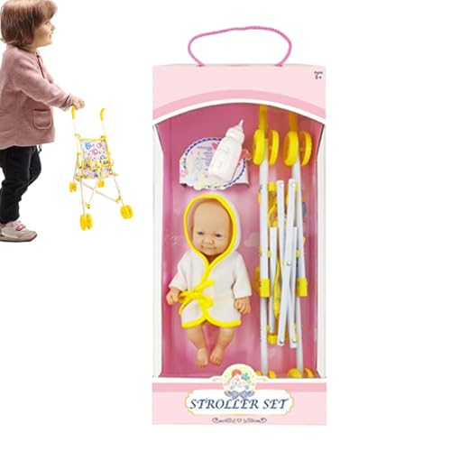 Puppenwagen-Spielzeug, Puppenwagen-Set - Faltbares Puppenwagen-Kinderzimmer-Puppenset | Realistisches Puppenspielset mit Flaschenwagen-Spielzeugset für Kinder Puppenwagen-Spielzeug, Puppenwagen-Set - Faltbares Puppenwagen-Kinderzimmer-Puppenset | Realistisches Puppenspielset mit Flaschenwagen-Spielzeugset für Kinder von Generisch