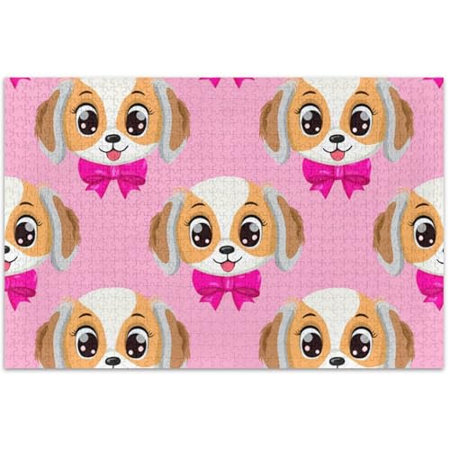 Puzzle 500 Teile für Erwachsene, niedliche Cartoon-Welpen, rosa Familienpuzzle-Liebhaber, Geschenke, schwieriges Puzzle, Tier-Blumenkunst, 500 Stück von Generisch