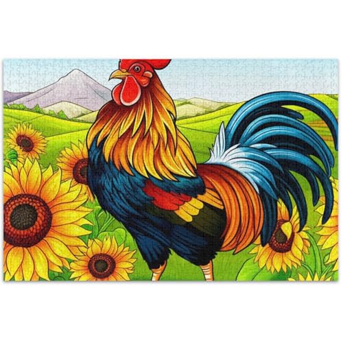 Puzzle 500 Teile für Erwachsene Spiel Tech Geschenke Einzigartiges Puzzle Cartoon Tier Cartoon Hahn Sonnenblume 50,5 x 37,8 cm von Generisch