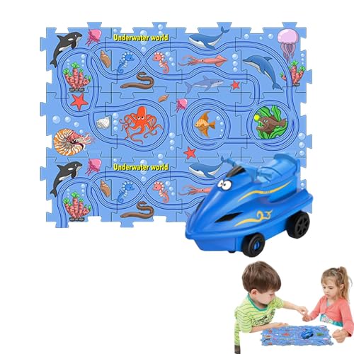 Puzzle-Autobahn,Puzzle-Autobahn-Set, Lernspiele Rennbahn-Autospielzeug, Lernspielzeug, Puzzle-Strecke zum Thema Meer, Bauspielzeug-Auto-Spielset, Puzzle-Brett-Spielset von Generisch