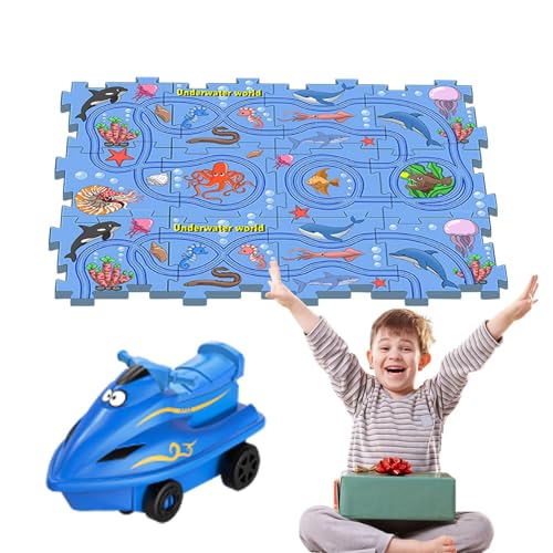 Puzzle-Rennbahn-Spielset, Puzzle-Rennstrecke | Autospielzeug Puzzle Eisenbahnwagen - Auto-Spielset, Puzzle-Strecke, Puzzle-Racer-Bauspielzeug, Marine-Puzzle-Brettspielset für Kinder ab 3 Jahren von Generisch