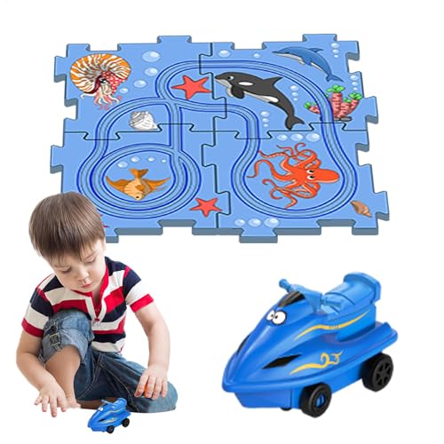 Puzzle-Rennbahn-Spielset, Puzzle-Rennstrecke - Lernspiele Rennbahn-Autospielzeug - Auto-Schienenbauspielzeug zum Thema Marine, Lernspielzeug, Puzzle-Racer-Auto-Spielset, Puzzle-Brett-Spielset von Generisch