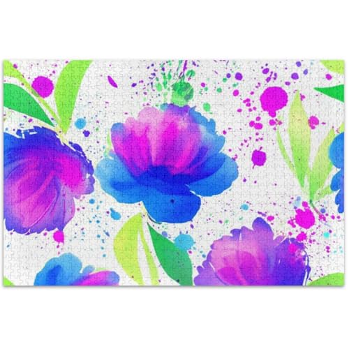 Puzzle für Erwachsene, 1000 Teile, Aquarell, Blumen, lila, blau, Freunde, Familienspiel, Geschenke, hartes Puzzle, Tier, bunte Kunst, 75 x 50 cm von Generisch