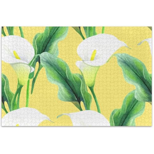 Puzzle für Erwachsene, 500 Teile, Calla-Lilien, grüne Blätter, Gelb, lustiges Kunst-Puzzle, Cartoon-Tier, 50 x 37 cm von Generisch