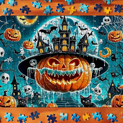 Puzzle für Erwachsene, klassisches Lernspiel, Wunderschönes Dekoration, Gruselige Halloween Schlossnacht, Fantasy Hexen Puzzle Geschenke, Geschenke für Frauen und Männer, Thema Halloween House von Generisch