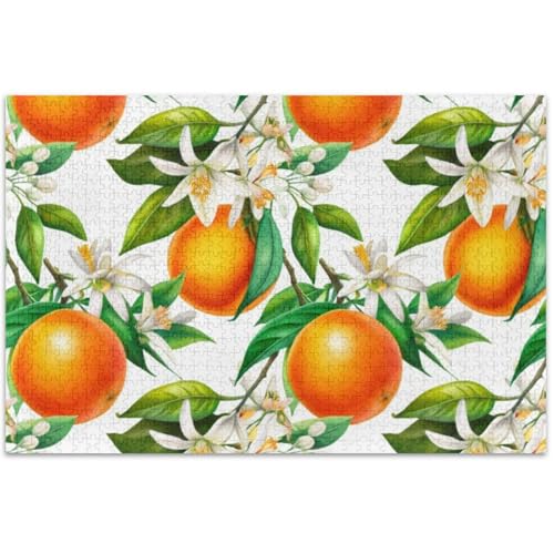 Puzzle für Erwachsene, weißer Elefant, lustige Orangen, weiße Blumen, lustiges Natur-Puzzle, Tierkunst-Puzzle, 500 Teile von Generisch