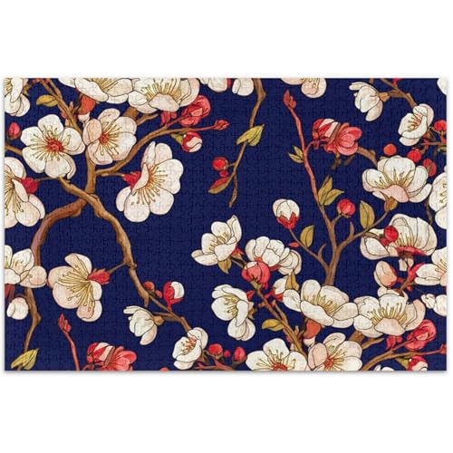 Puzzle mit Kirschblüten und Blumen, 500 Teile, für Erwachsene, weißer Elefant, buntes Puzzle, Tierkunst-Puzzle, 500 Stück von Generisch