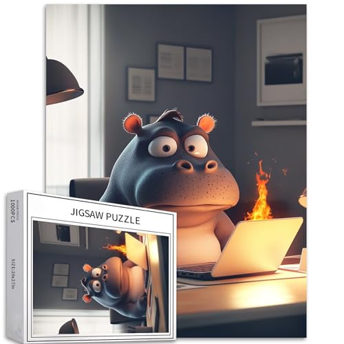 Puzzle mit Nilpferd am Computertisch, 1000 Teile für Erwachsene, Cartoon-Stil, Kunst-Puzzle, herausfordernde Familienaktivitäten, buntes Bastelpuzzle für Heimdekoration, Geschenke, 50,8 x 68,9 cm Puzzle mit Nilpferd am Computertisch, 1000 Teile für Erwachsene, Cartoon-Stil, Kunst-Puzzle, herausfordernde Familienaktivitäten, buntes Bastelpuzzle für Heimdekoration, Geschenke, 50,8 x 68,9 cm von Generisch