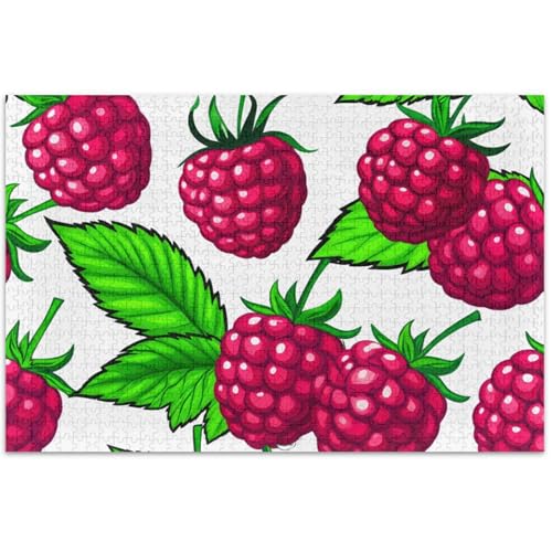 Puzzle mit roten Himbeeren und grünen Blättern, 500 Teile, für Erwachsene, Familie, Puzzle-Liebhaber, Geschenke, lustiges Natur-Puzzle, Cartoon-Tier, 500 x 37 cm von Generisch