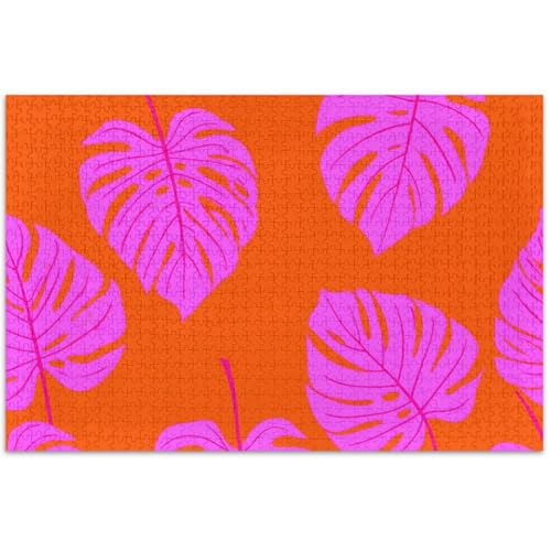Puzzle mit tropischen Blättern in Orange, 500 Teile, für Erwachsene, Tier-Kunstdruck, lustiges hartes Puzzle, Geschenke für Puzzle-Liebhaber, 500 x 37 cm von Generisch