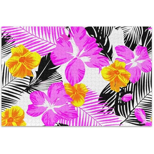 Puzzle mit tropischen Blumen, Hibiskus, Rosa, 500 Teile, für Erwachsene, Familie, weißer Elefant, Geschenke, lustiges Puzzle für Erwachsene, Tier-Kunstdruck, 50 x 37 cm von Generisch