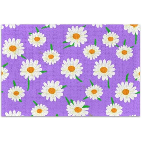 Puzzle mit weißen Gänseblümchen, violett, für Erwachsene, 500 Teile, Blumenlandschaft, schwieriges Familienpuzzle, Familie, weißer Elefant, Geschenke, 500 x 37 cm von Generisch