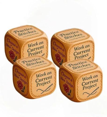 Quilter Würfel, 4 Stück Handgefertigte Stickwürfel Aus Holz, Witzige Quilt Entscheidungswürfel Mit 6 Gravierten Aufgaben, Kreative DIYs Sticker Nähwürfel Praktisches Werkzeug, Für Nähbegeisterte von Generisch