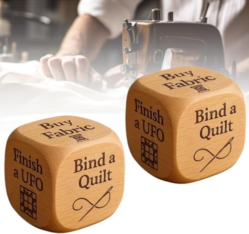 Quilter-Würfel, Entscheidungswürfel aus Holz mit 6 gravierten Nähaufgaben, lustiges Nähwerkzeug, Geschenk für Quilter und Bastler, einzigartige Nähzimmer-Dekoration (2 Stück) von Generisch