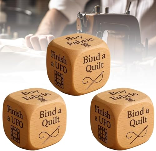 Quilter-Würfel, Entscheidungswürfel aus Holz mit 6 gravierten Nähaufgaben, lustiges Nähwerkzeug, Geschenk für Quilter und Bastler, einzigartige Nähzimmer-Dekoration (3 Stück) von Generisch
