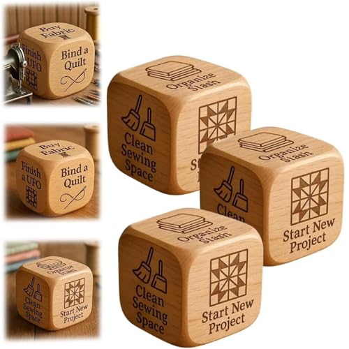 Quilter-Würfel, Handgefertigte Holzwürfel, 6-seitige Würfel Mit Eingravierten Aufgaben Für Quilter, Lustiges Nähgeschenk Für Quilter, Näher Und Bastelfreunde (3pcs) von Generisch