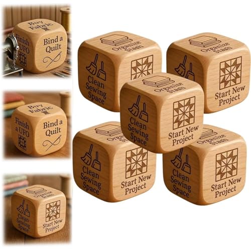 Quilter-Würfel, Handgefertigte Holzwürfel, 6-seitige Würfel Mit Eingravierten Aufgaben Für Quilter, Lustiges Nähgeschenk Für Quilter, Näher Und Bastelfreunde (5pcs) von Generisch