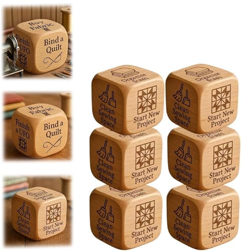 Quilter-Würfel, Handgefertigte Holzwürfel, 6-seitige Würfel Mit Eingravierten Aufgaben Für Quilter, Lustiges Nähgeschenk Für Quilter, Näher Und Bastelfreunde (6pcs) von Generisch