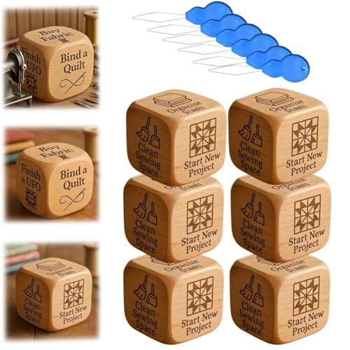 Quilter-Würfel, handgefertigt, 6-seitig, graviert, Entscheidungswürfel aus Holz mit gravierten Quiltaufgaben, Nähzimmer-Dekoration für Quilting-Aufgaben für Quilter und Nähliebhaber, um Quilten zu von Generisch