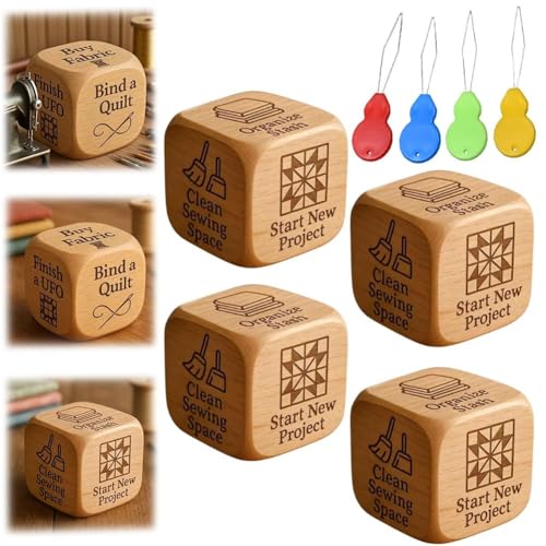 Quilter-Würfel, handgefertigt, 6-seitig, graviert, Entscheidungswürfel aus Holz mit gravierten Quiltaufgaben, Nähzimmer-Dekoration für Quilting-Aufgaben für Quilter und Nähliebhaber, um Quilten zu von Generisch