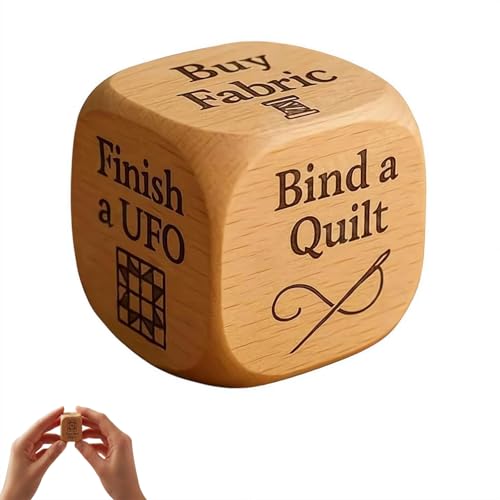 Quilter-Würfel, kreative, 6-seitige, handgefertigte Entscheidungswürfel aus Holz mit gravierten Quiltaufgaben, lustiges Nähwerkzeug für Quilter, Nähliebhaber und Bastler (1 Stück) von Generisch