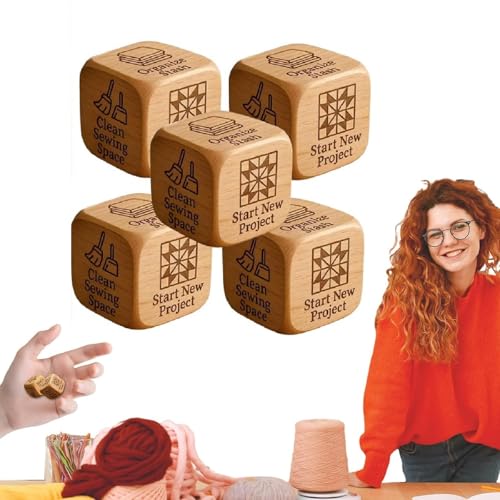 Quilter's Dice, 2-teiliger Entscheidungswürfel Aus Holz Mit 6 Eingravierten Quilting-Aufgaben, Lustiges Praktisches Werkzeug Für DIY-Nähbegeisterte, Quilter, Näher Und Bastelfreunde (5pcs) von Generisch