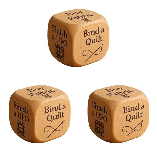 Quilter's Dice, Luckkys Hölzerne Entscheidungswürfel, Handgefertigte Motivation, 6 Eingravierte Quilt-Aufgaben, Lustiges Motivationswerkzeug Zum Quilten & Bastelgeschenk (3pcs) von Generisch