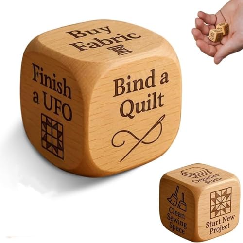 Quilter's Dice, hölzerne Würfel zum Nähen mit 6 eingravierten Quilt-Aufgaben, handgefertigtes Geschenk für Quilter, Näher und Bastelfreunde (1pcs) von Generisch