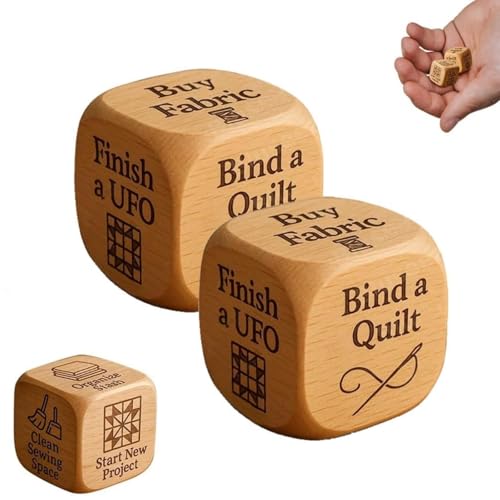 Quilter's Dice, hölzerne Würfel zum Nähen mit 6 eingravierten Quilt-Aufgaben, handgefertigtes Geschenk für Quilter, Näher und Bastelfreunde (2pcs) von Generisch