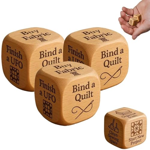 Quilter's Dice, hölzerne Würfel zum Nähen mit 6 eingravierten Quilt-Aufgaben, handgefertigtes Geschenk für Quilter, Näher und Bastelfreunde (3pcs) von Generisch