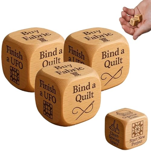 Quilter's Dice – Auswahlhilfe Für Quiltprojekte, Hölzerne Entscheidungswürfel Mit 6 Eingravierten Quilt-Aufgaben, Handgefertigtes Geschenk Für Näher Und Bastelfreunde (3pcs) von Generisch