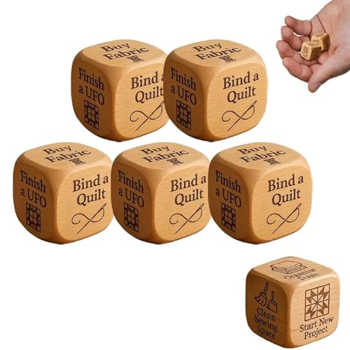 Quilter's Dice – Auswahlhilfe Für Quiltprojekte, Hölzerne Entscheidungswürfel Mit 6 Eingravierten Quilt-Aufgaben, Handgefertigtes Geschenk Für Näher Und Bastelfreunde (5pcs) von Generisch