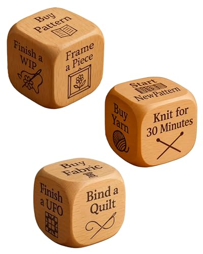Quilters Dice, Handmade Wooden Quilting Decision Dice, Fun Practical Prompts Tool, Sewing Decision Dices/Embroidery/Knitting/Baking Activity for Difficulty in Choosing (3pcsA) von Generisch