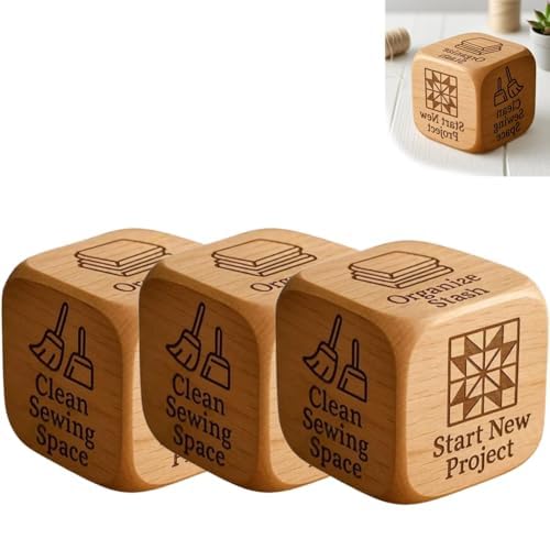 Quilters Dice,Baking/Party/Knitting Activity Dice,Handmade Wooden Decision Dices with 6 Engraved Tasks,Fun Gift for Quilters,Various Fun Creative Tool Gift for DIY Craft Lover (3 pcs) von Generisch